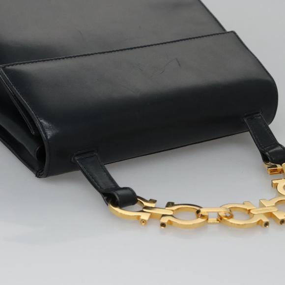 Salvatore Ferragamo Gancini Shoulder Bag Leather Black Auth 110169